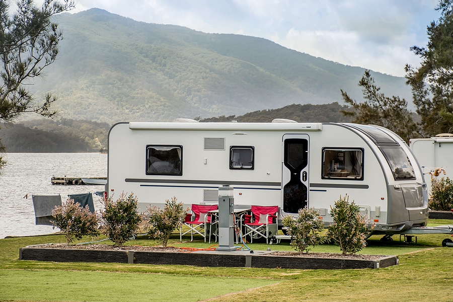 RV camping by lake