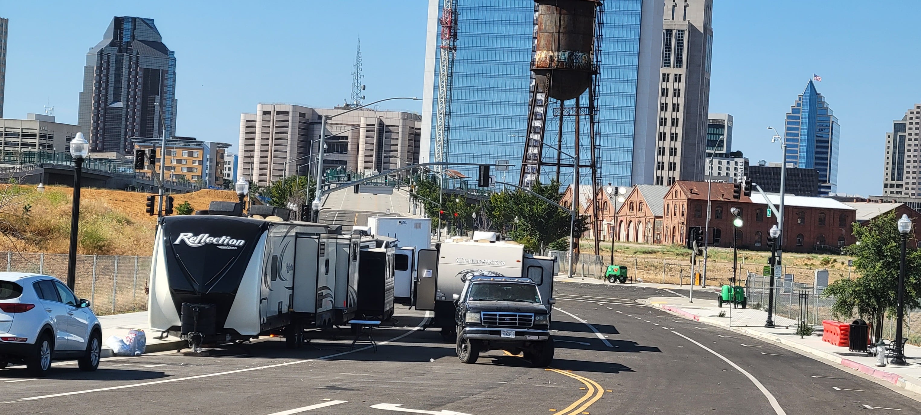 RVs parked outside a fair
